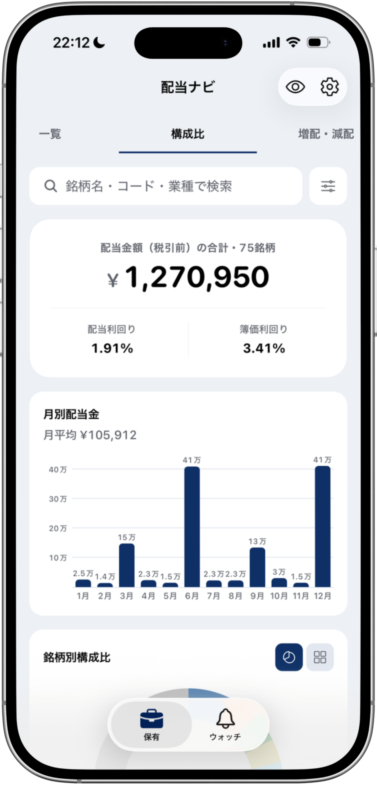 保有銘柄の構成比の画面